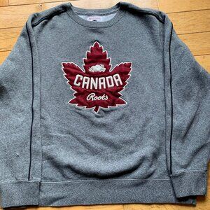 Roots Canada Men’s Grey Crewneck Sweatshirt | XL | Made in Canada | Appliqué Log